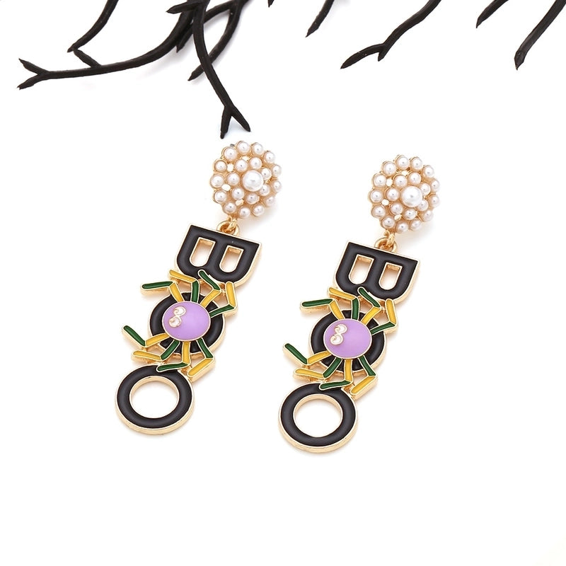 1 Pair Halloween Hip-Hop Funny Letter Spider Enamel Plating Inlay Alloy Artificial Pearls Drop Earrings