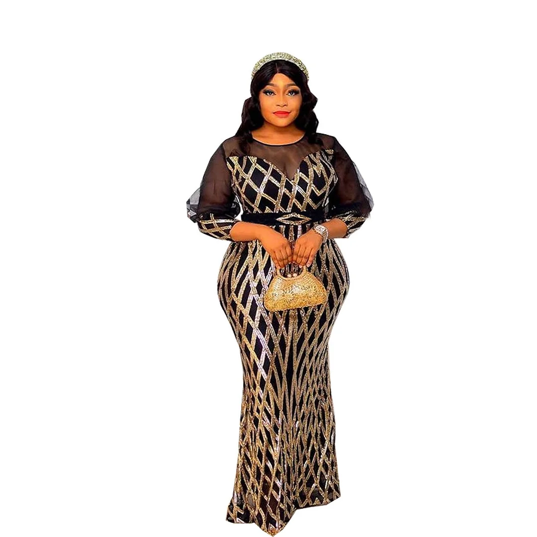 Colourp Plus Size Evening Dresses For Women 2022 New Fashion African Sequin Party Gown Dubai Prom Long Dress Ankara Dashiki Outfits Robe