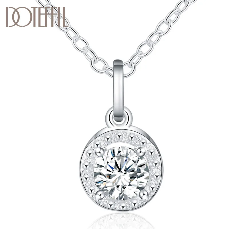 DOTEFFIL 925 Sterling Silver 16-30 Inch Chain AAA Zircon Pendant Necklace For Woman Jewelry