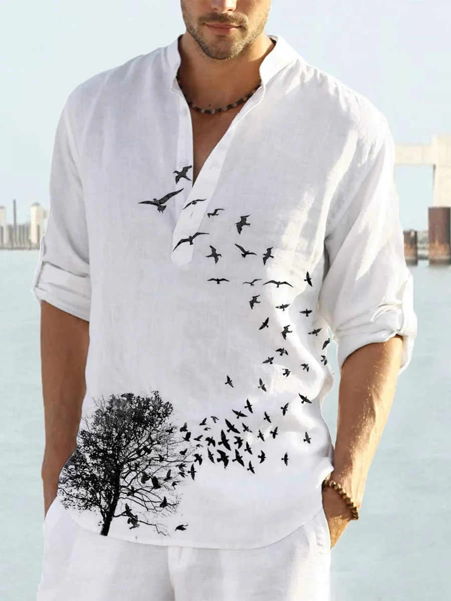 Pre-sale Men's casual shirt flying bird print shirt