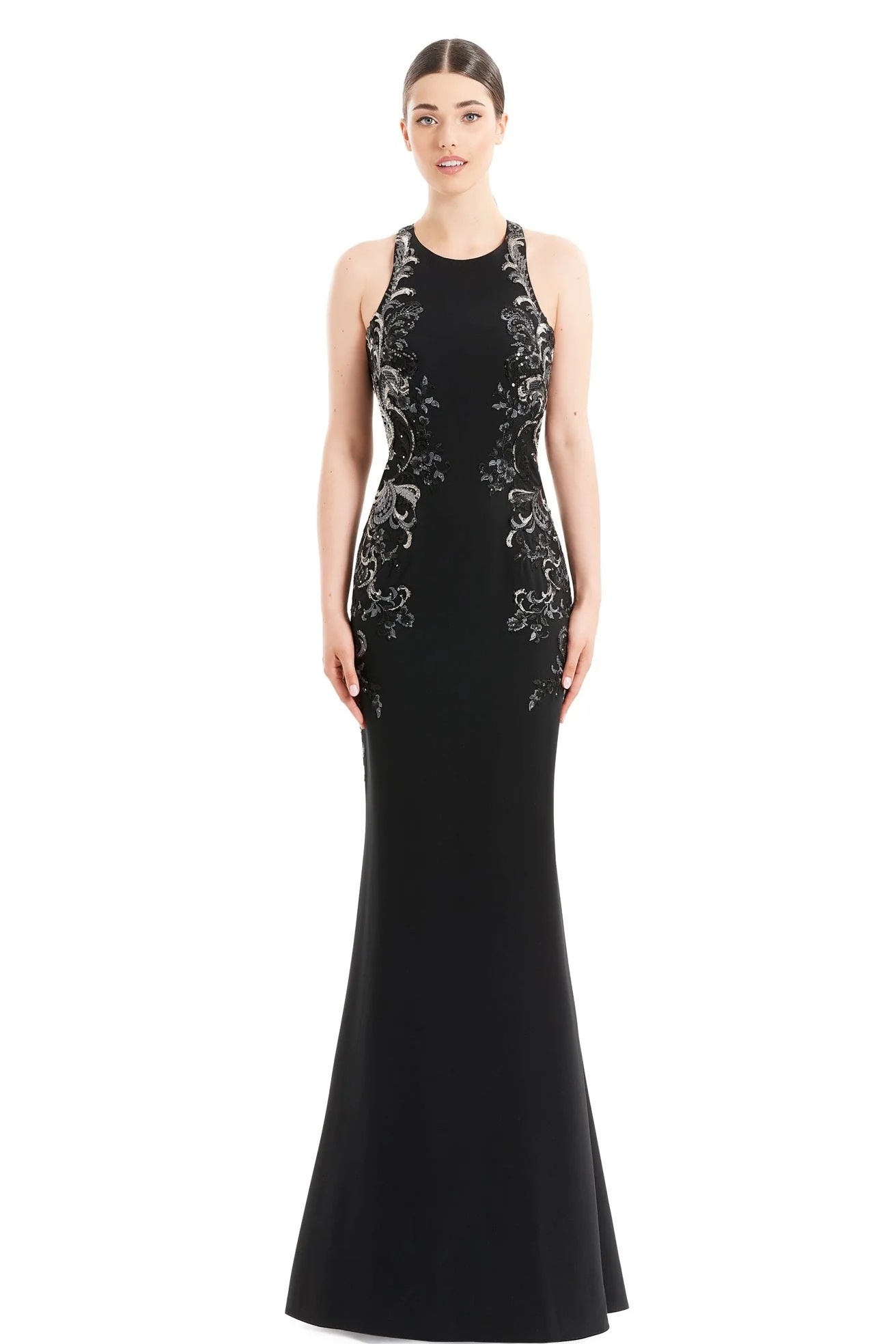 Ovlias Breathtaking Black O Neck Applique Slimming Sleeveless Prom Dress LY0739