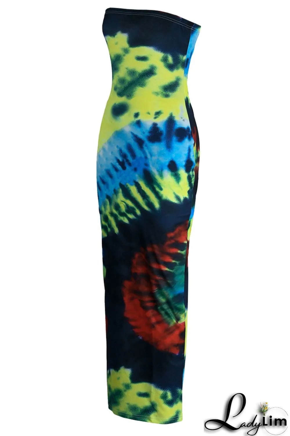 Green Sexy Print Patchwork Strapless Pencil Skirt Dresses