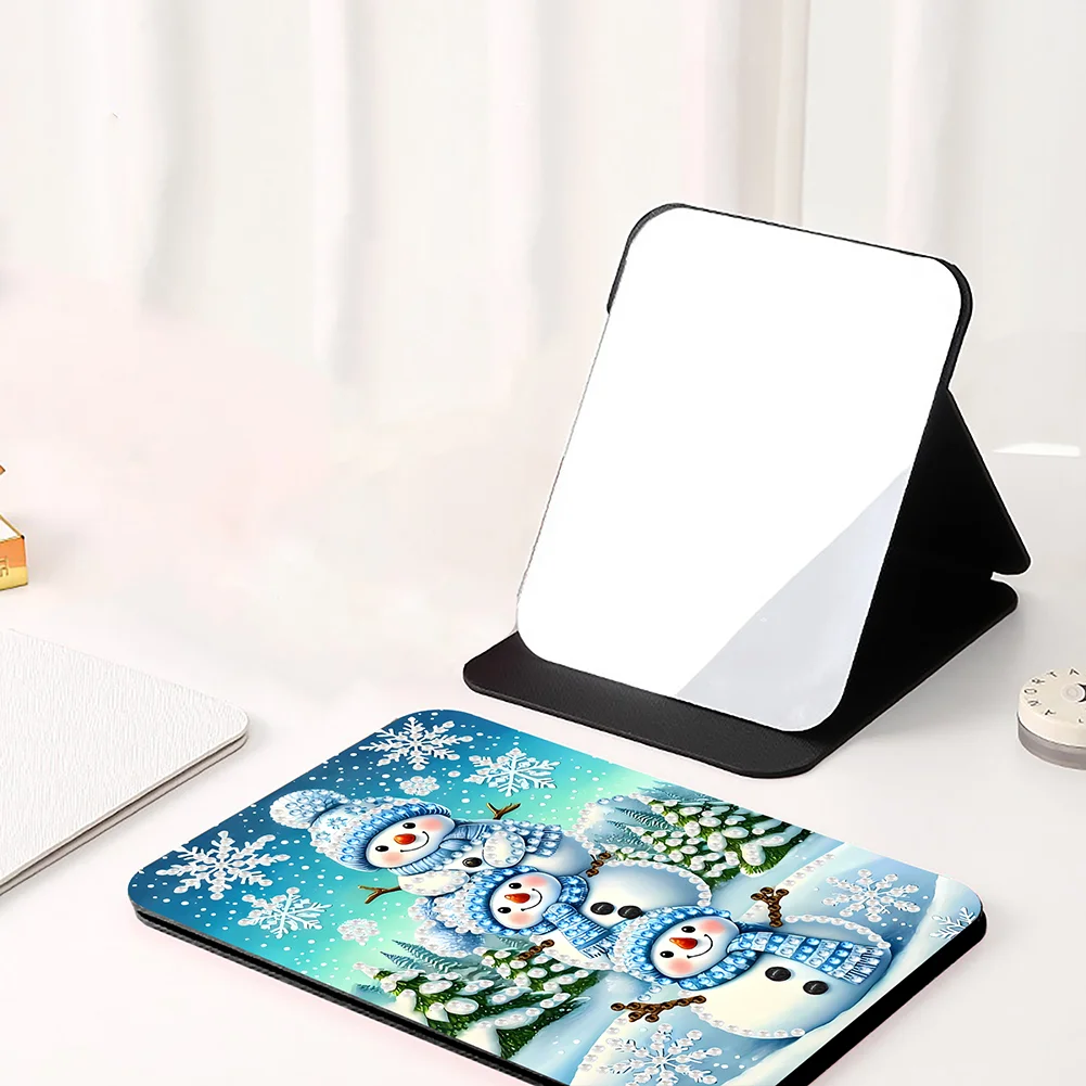 DIY Diamond Art Home Shiny Crystal Mirror Lightweight Standing Mirror (Snowman)