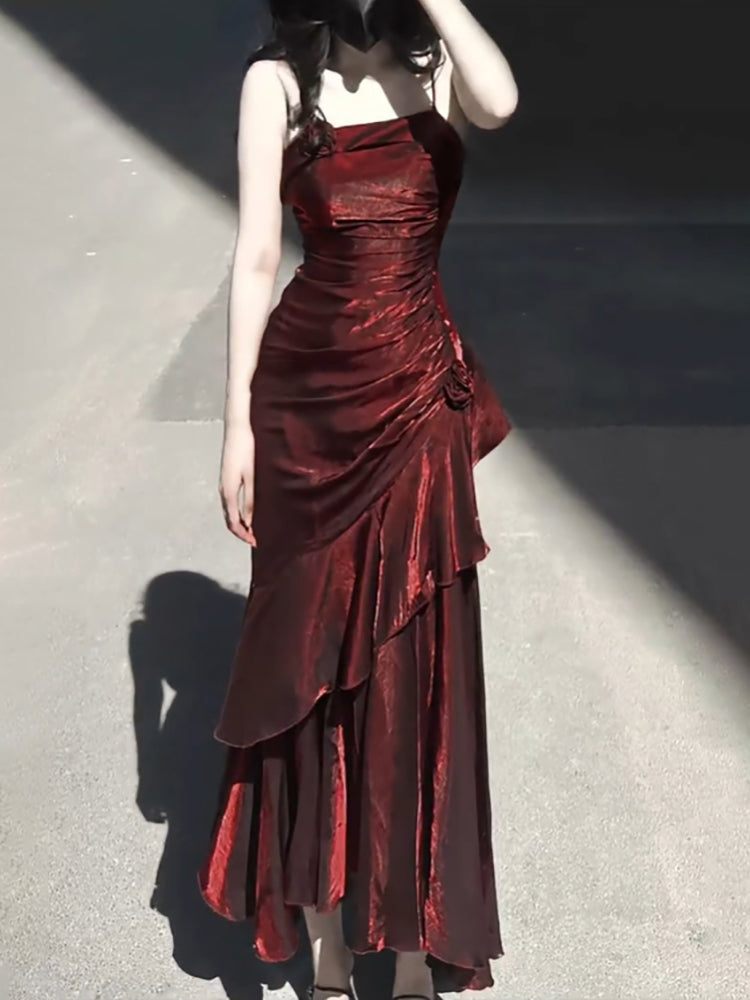 Aiertu Chic A line Spaghetti Straps Christmas Dress Burgundy Birthday Dresses Birthday Outfits HOT1127 Aiertu