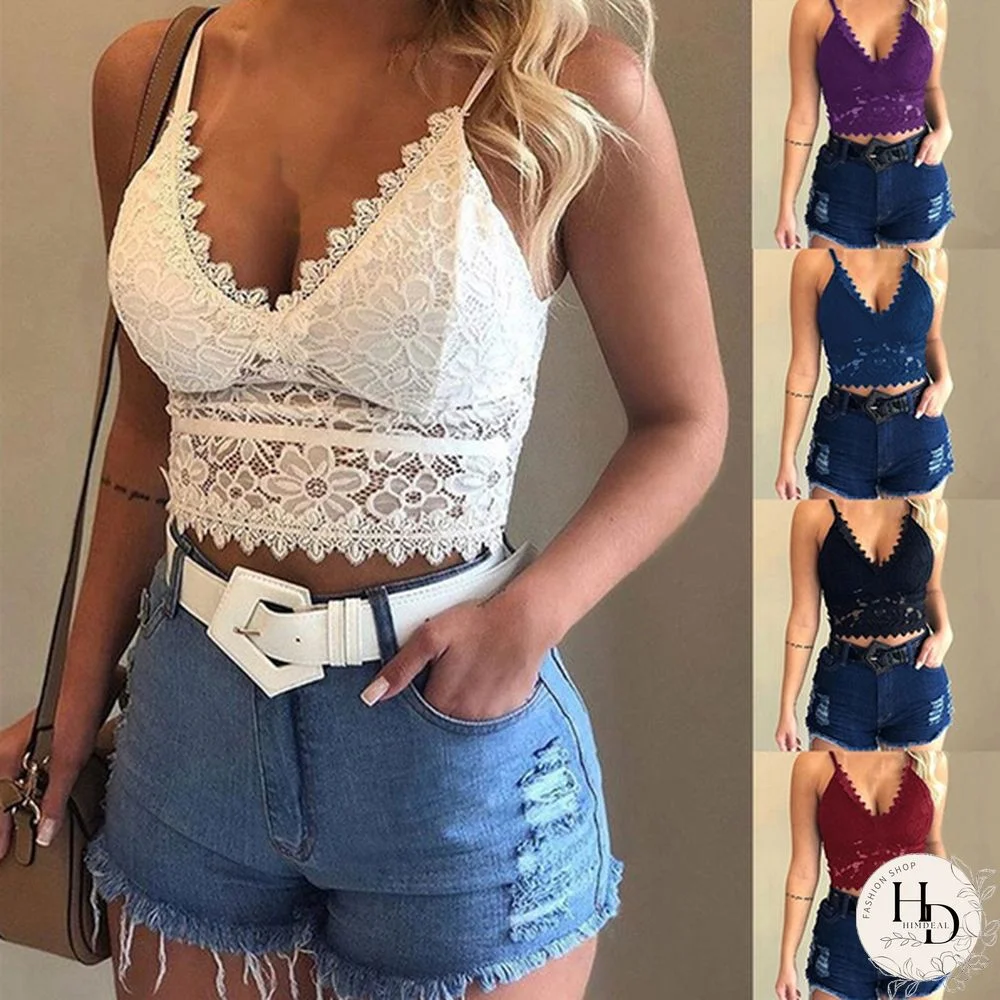 Women Fashion Lace Floral Bralette Blouses V-Neck Tank Tops Crop Top Spaghetti Strap Ladies Camisole Plus Size S-3XL