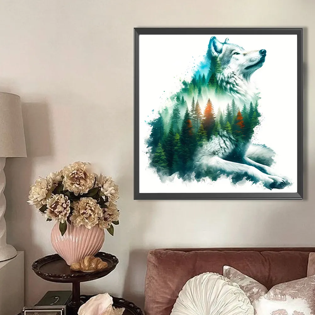 Partial AB Diamond Painting - Full Round Drill - Wolf Silhouette(Canvas|45*45cm)