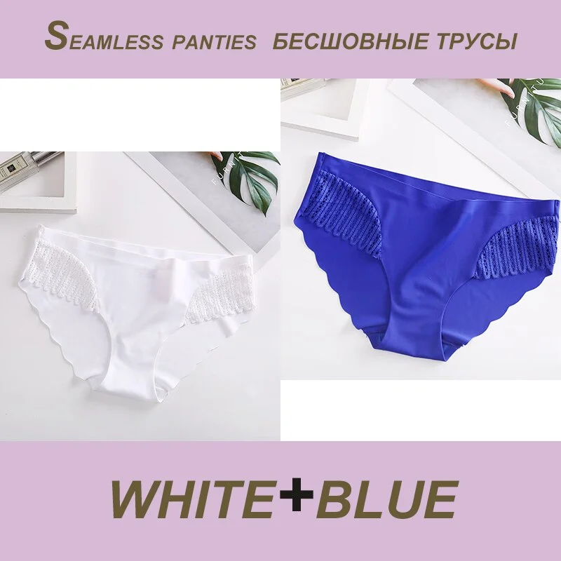 2PCS/Set Sexy Seamless Panties Lace Women Panties Female Briefs  Lingerie Women's Underpants Solid Color Ropa Interior Femenina