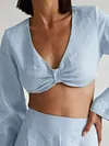 Simple V-Neck Long Sleeve Top&Split-Side Skirt Two-Piece Suit