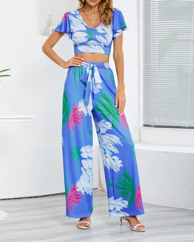 Two-piece printed casual culottes