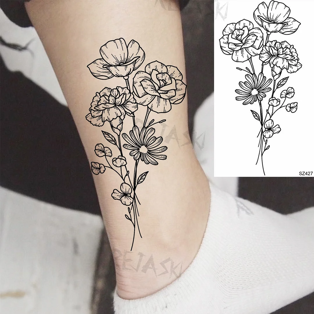 Realistic Sunflower Fashion Wrist Temporary Tattoos For Women Gilr Butterfly Geometry Fake Tattoo Custom Armbands Washable Tatoo