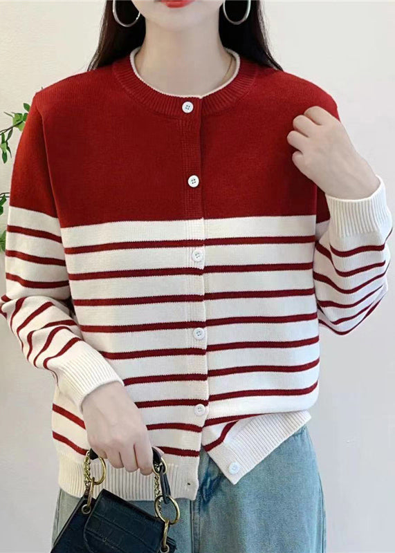 VCSHOES Red Striped Button Knit Cardigan Fall