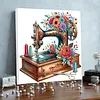 (Pre-Framed)Sewing Machine and Flowers-Special Shaped Diamond Painting(25x25cm)