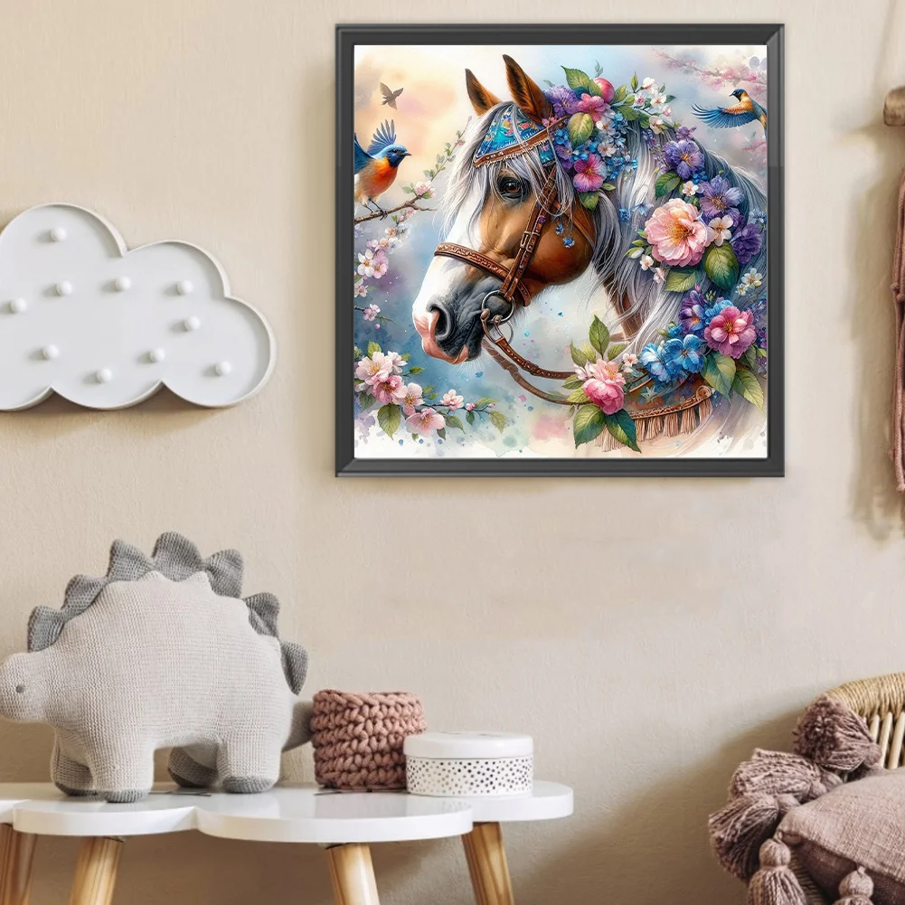 Diamond Painting - Full Round Drill - Flower Horse(Canvas|40*40cm)