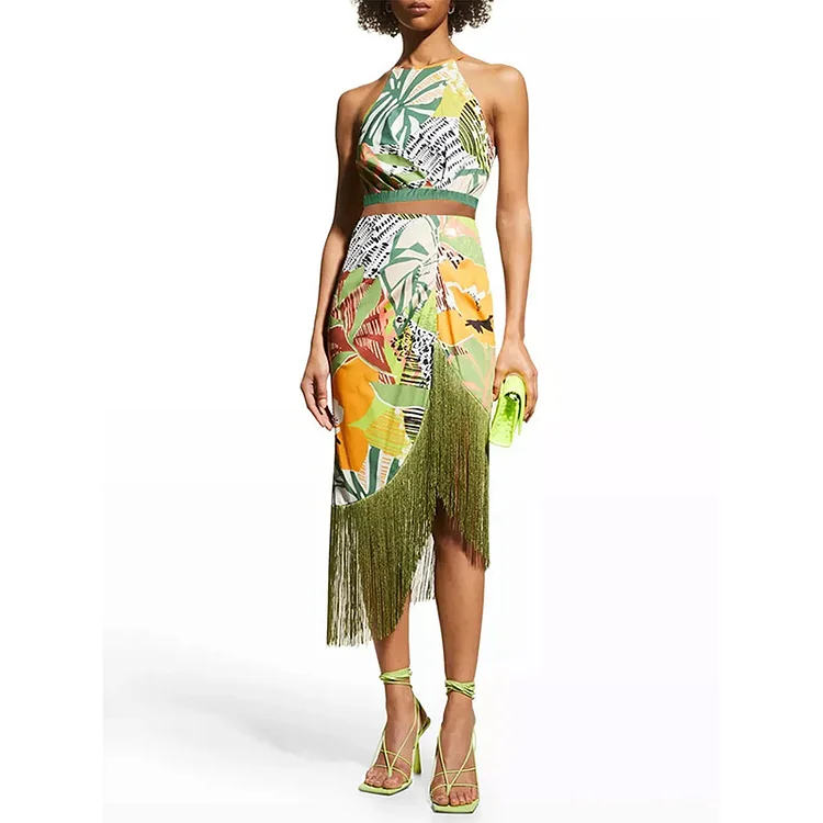 Blossom Printed Bikini Swimsuit and Tassel Sarong