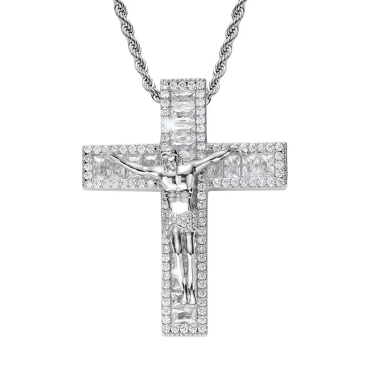 Jesus Gold Cross CZ Iced Out Diamond Pendant Necklace-VESSFUL