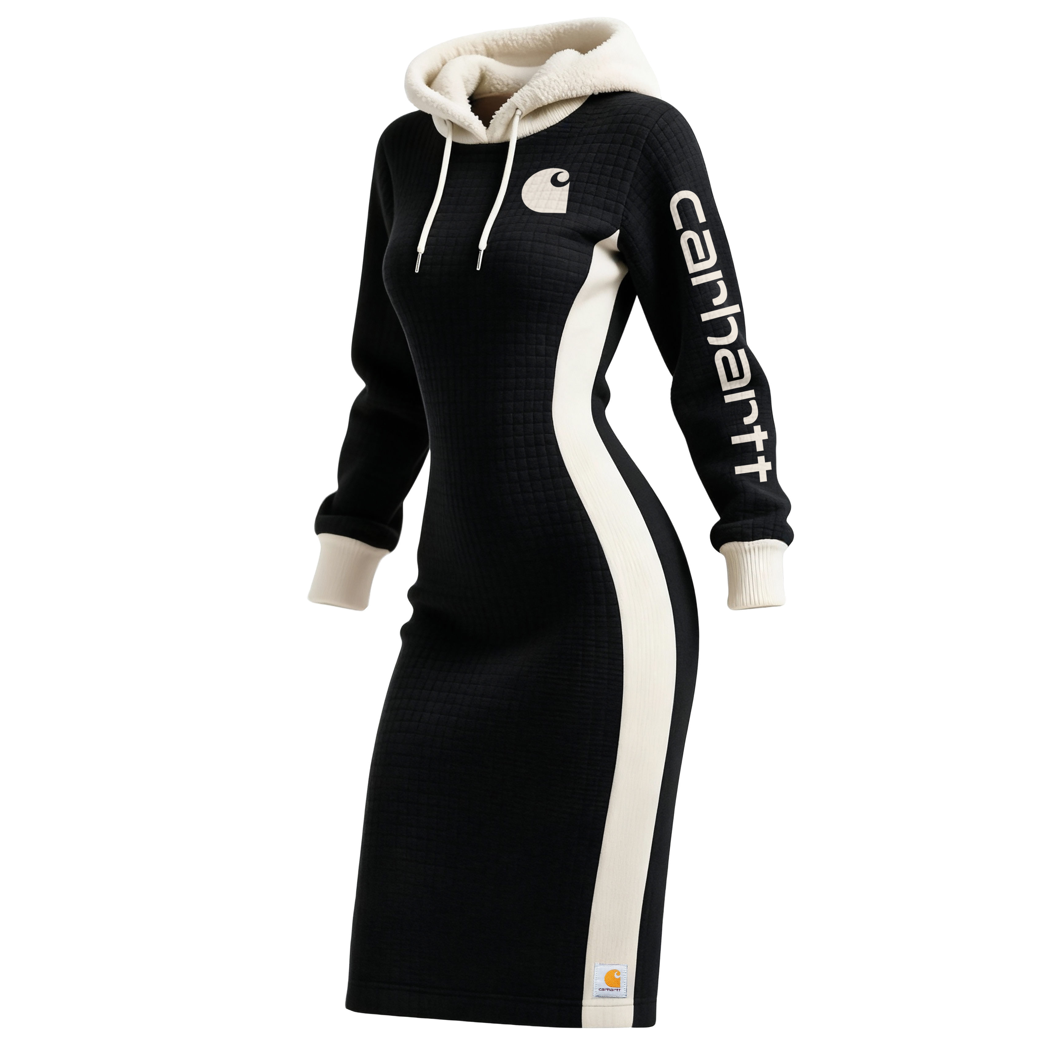 Women's Color-Blocked Waffle Textured Hooded Long Sweatshirt Dress