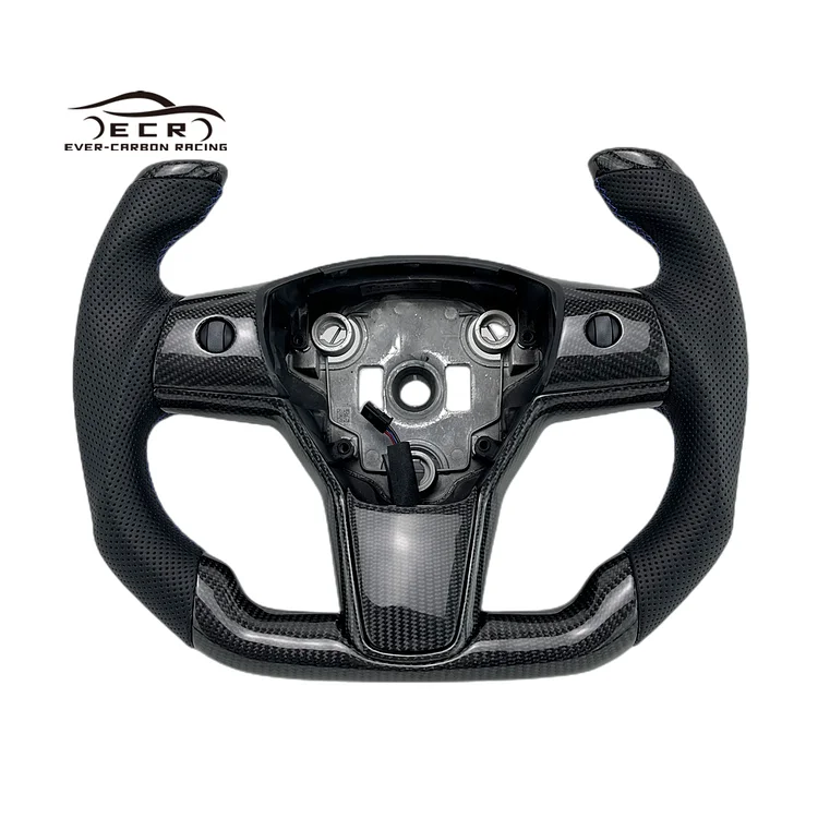 Ever-Carbon Racing ECR New Design Heated Leather Carbon Fiber Steering Wheel For Tesla Model 3 Yoke Steering Wheel