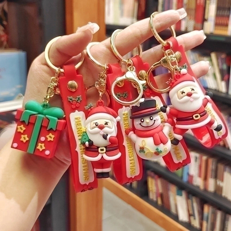 Cute Christmas Tree Santa Claus Elk PVC Metal Christmas Women’s Bag Pendant Keychain