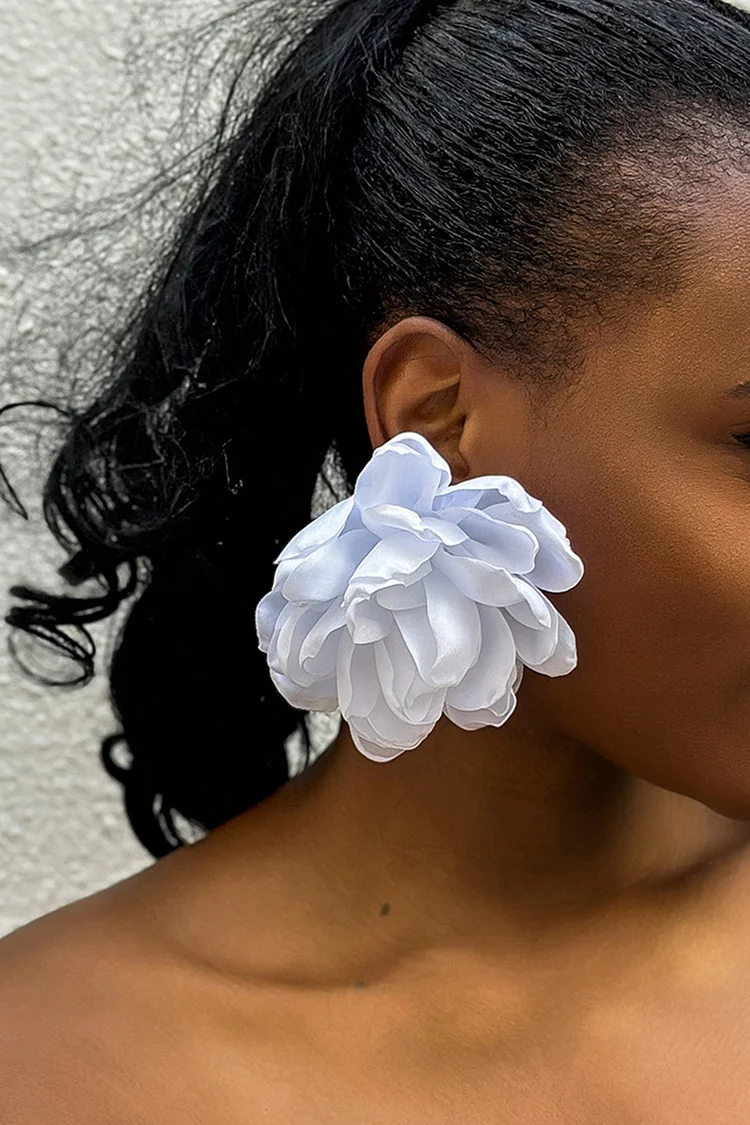 Fashion White Big Flowers Handmade Satin Earrings
