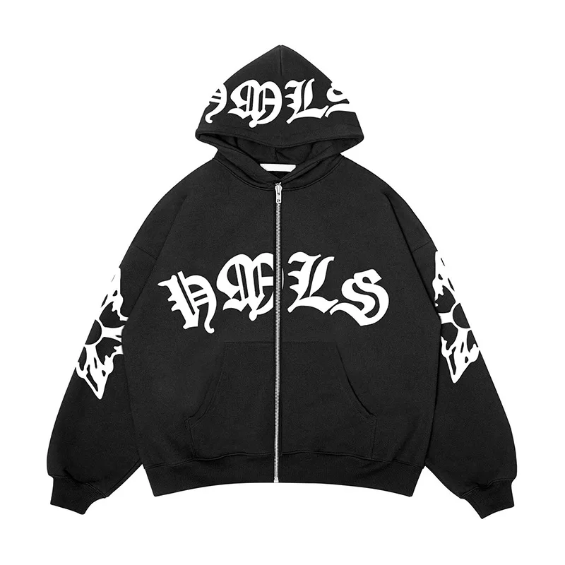Slogan Zip Fleece Lined Hoodie