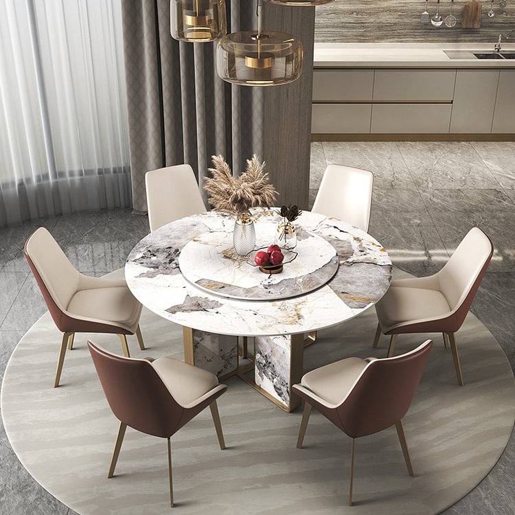 Homemys 59"Modern Round Dining Table with Sintered Stone Counter top and Sintered Stone Base