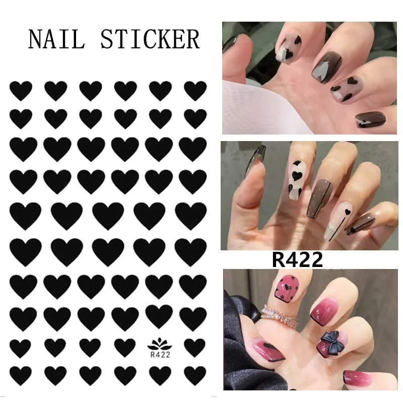 Black Red 3D Nail Sticker Self Adhesive Love Heart Star Butterfly Flower Nail Decals Slider DIY Nail Art Decoration-Nail Inspo