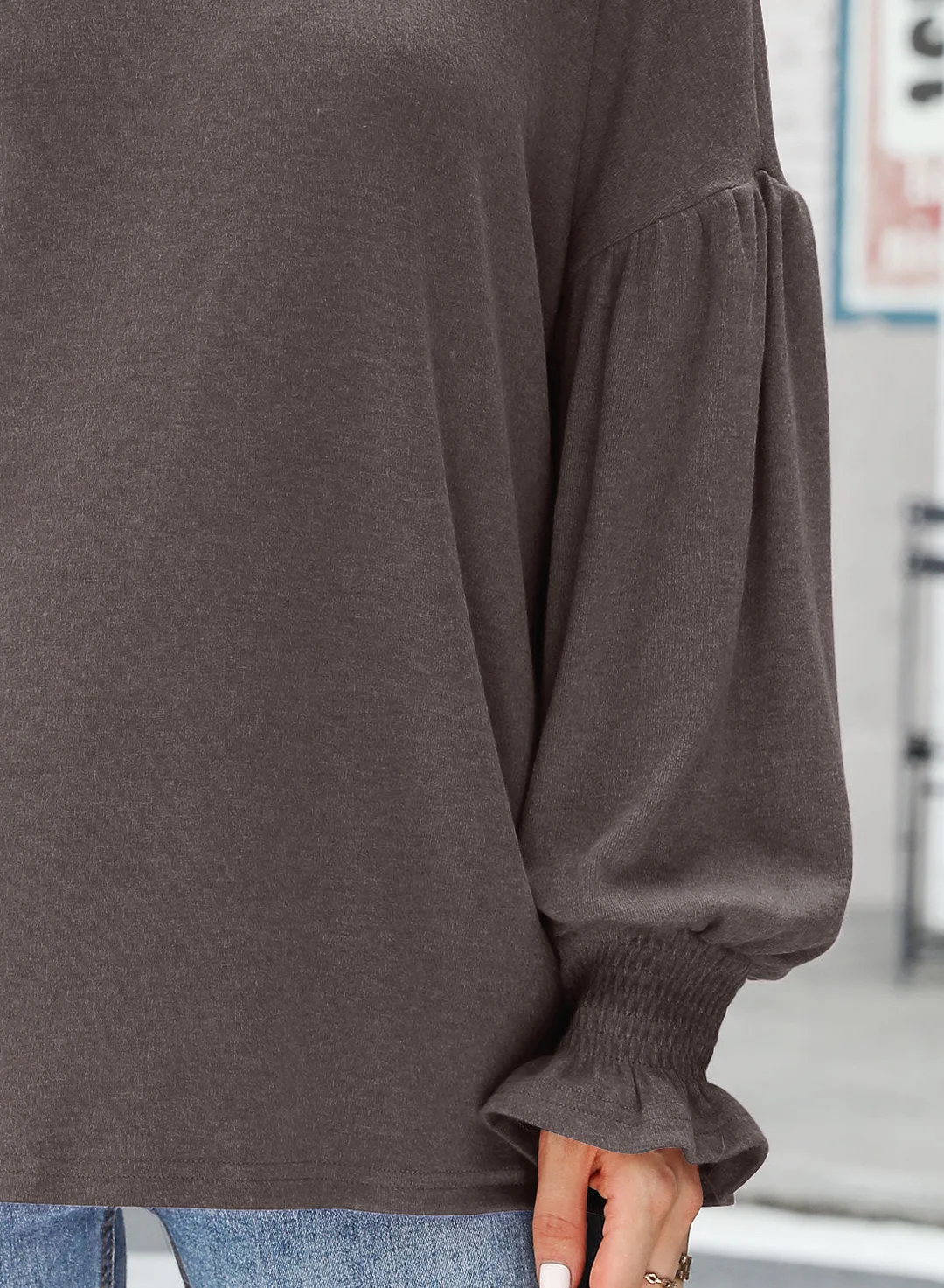 MIHOLL Womens Long Sleeve Top Crew Neck Ruffle Lantern Sleeve Casual Loose Blouse T Shirts