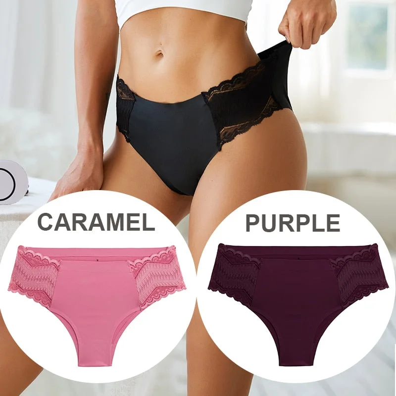FINETOO 2PCS/Set Seamless Women Pantys Girls Lingerie High Waisted Lace Woman Briefs 8 Solid Colors S-XL Sexy Underpants Women