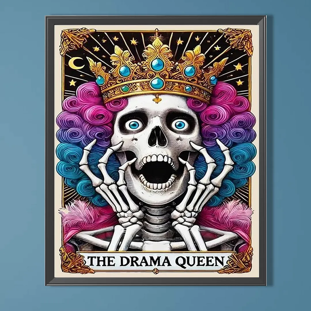 Crown Skull Tarot Cards DIY 5D Round Full Drill Diamond Painting Gem Art Kits for Adults/Beginners Gift Idea Home Wall Decor Diamond Dots Paintings Picture Arts Craft 15.75x19.69Inch