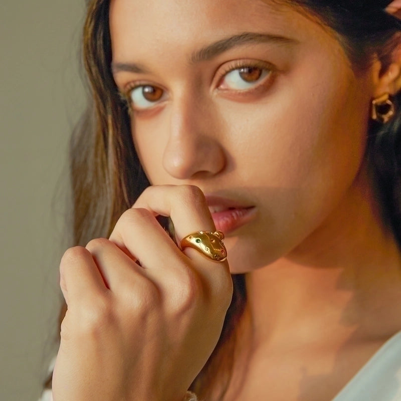 IG Style Water Droplets 316 Stainless Steel  Zircon Open Rings