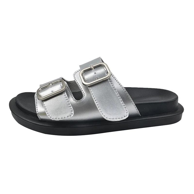 Yyvonne Bottom Roman Slippers Retro Fish Mouth Double Buckle With Casual Flat Beach Cool Slippers Ladies Wearing Slippers Advanced