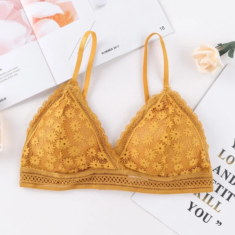 Women's Lace Bra Beauty Without Underwire Wrap Back Comfortable Chest Daisy Bra Stretch Triangle Coaster Underwear