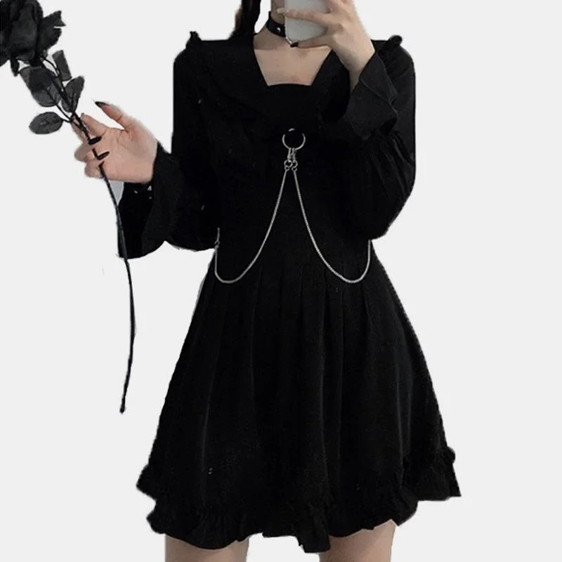 Punk Long Sleeve Black Dress