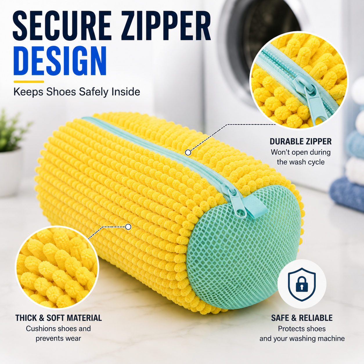 Soft fiber shoe laundry bag cleaning detail