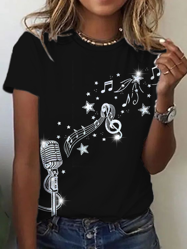 Glitter Microphone And Music Notes T Shirt