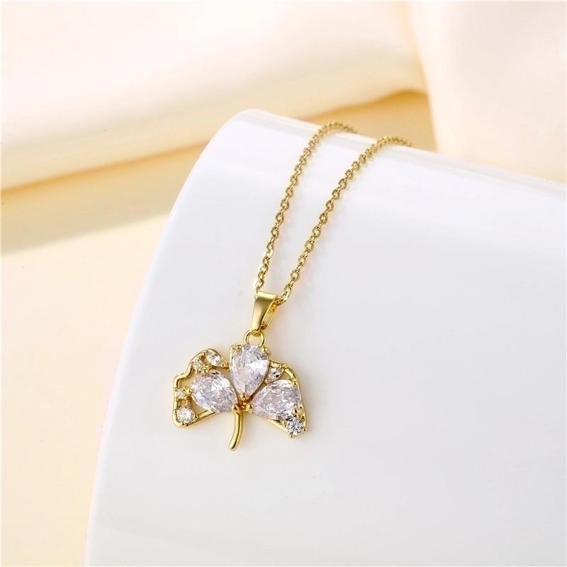 Stainless Steel Titanium Steel 18K Gold Plated Korean Style Plating Inlay Sector Star Flower Zircon Pendant Necklace