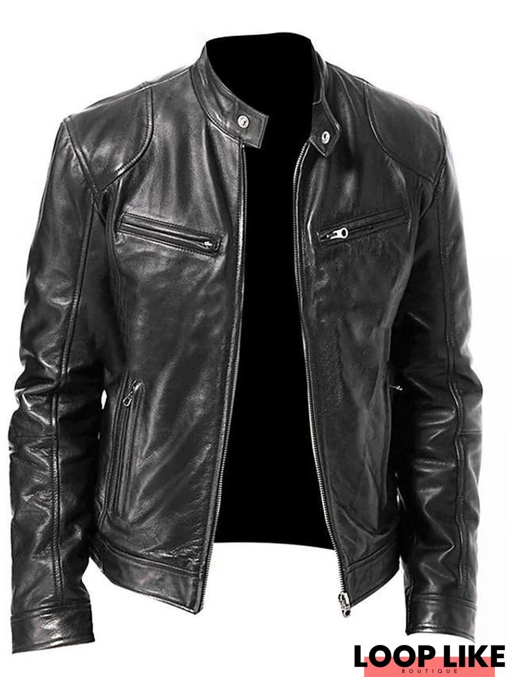 Men's Stand Collar Faux Leather Jacket Regular Solid Colored Daily Basic Spring Long Sleeve Black / Brown Us32 / Uk32 / Eu40 / Us34 / Uk34 / Eu42 / Us36 / Uk36 / Eu44