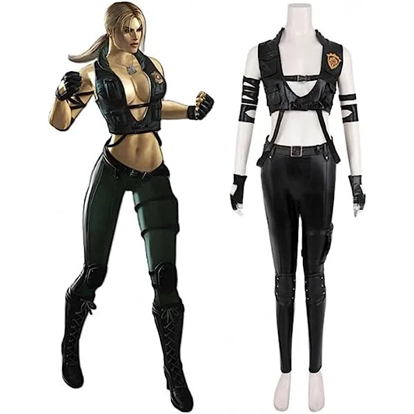 Women's Sonya Cosplay Costume Sexy Black Fighter Costume Outfit 3X-Large