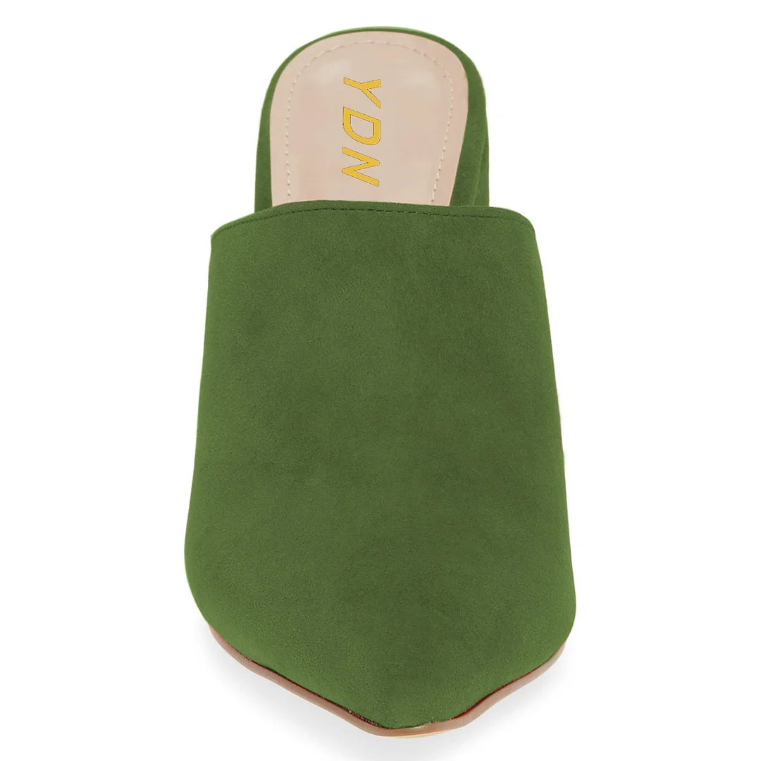 Green Vegan Suede Pointed Toe Heeled Slip On Women's Mules Shoes