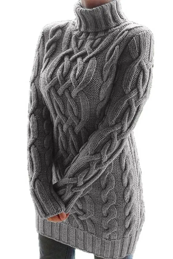 Turtleneck Retro Thick Line Twist Sweater Dress