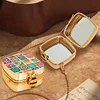 (US Local)Small Grid Diamond Painting Mirror Bag Rhinestone Jewelry Box for Women (Gold)