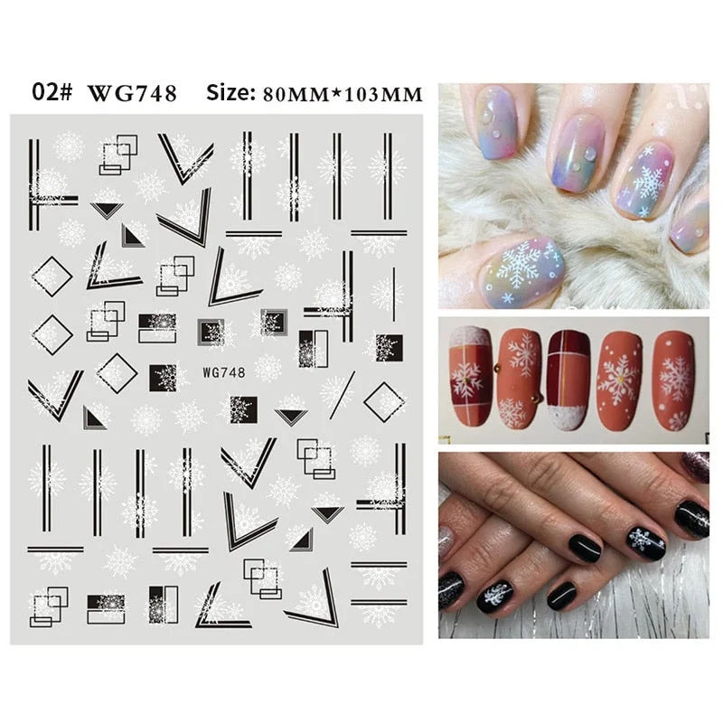 1Pc Christmas 3D Nail Stickers Snowflake Snow Man Elk Transfer Slider Nail Art Decotaion For Winter Sliders Foils Manicures