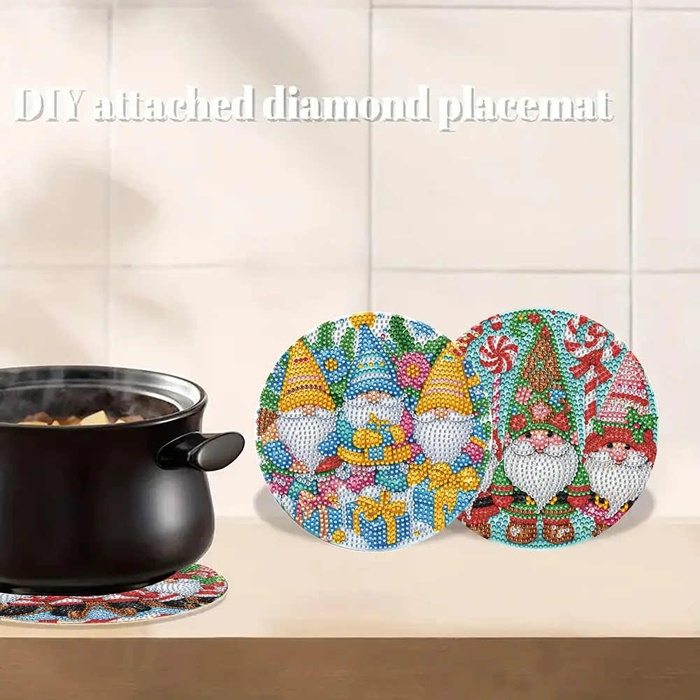 4pcs Gnome Diamond Art Coasters Kits for Home Party and Holiday Decorations