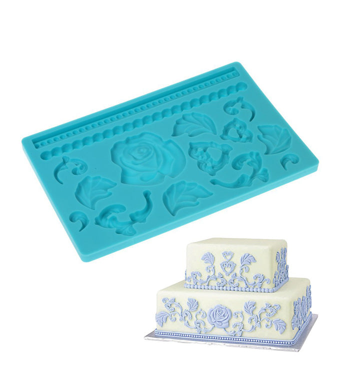 Rose Leaf Lace Silicone Fondant Mat Embossing Mould Cake Decoration