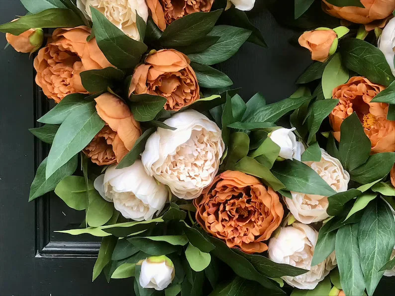 Premium Elegant Orange Peony Wreath Outdoor Fall Wreaths