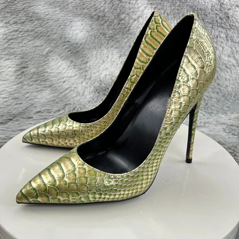 VCshoes Serpentine Decoration 12cm 10cm 8cm 6cm High Heels Pointed Toe Plus Size 46 Classic Lady Pumps QP226