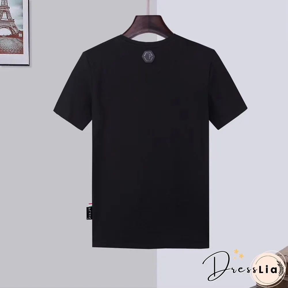 Philipp Plein Men Cotton Round Neck T-Shirt Casual PP Rhinestone Bear Top