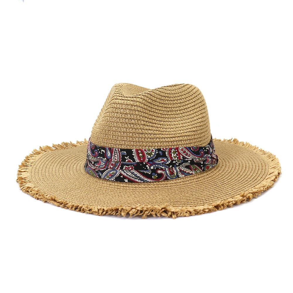Outdoor Travel Sunshade Raw Edge Jazz Hat- Khaki
