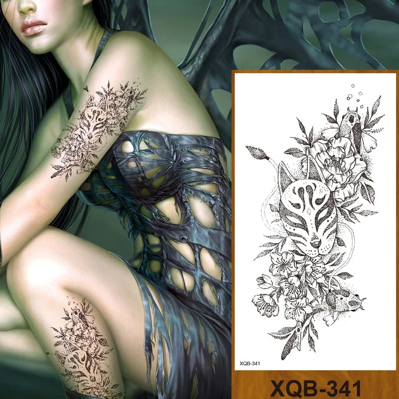 Temporary Tattoos Stickers Woman Arm Neck Chest Fake Tattos Girl Flower Cute Fox Mask Pussy Cat Body Makeup Waterproof Serpenti