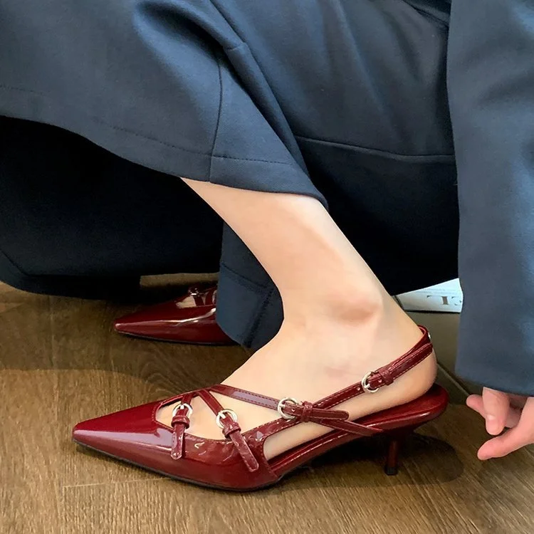 Yyvonne New Patent Leather With Cat And Bag Head Sandals Female Sharp Head Thin Black High-Heeled Shoes